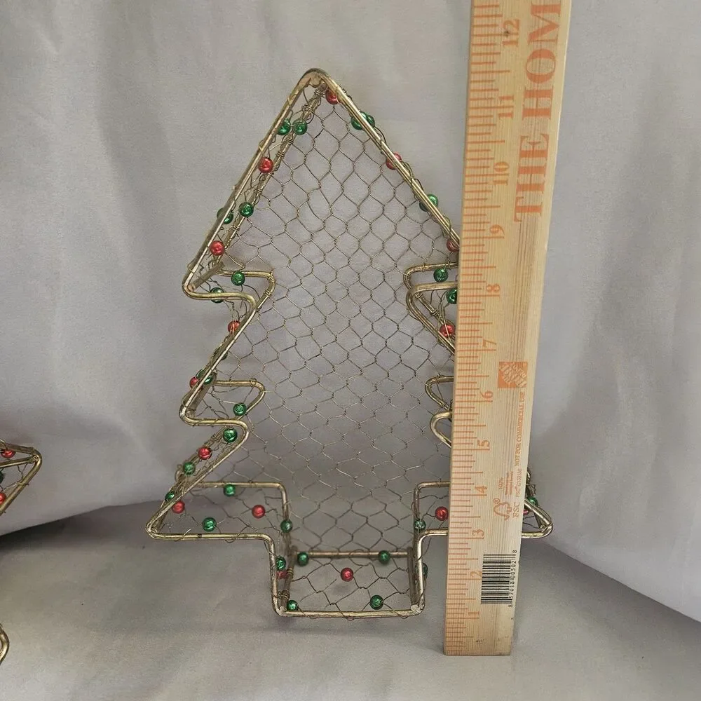 Nesting Metal Christmas Tree Shaped Decor Wire Basket Set of 3